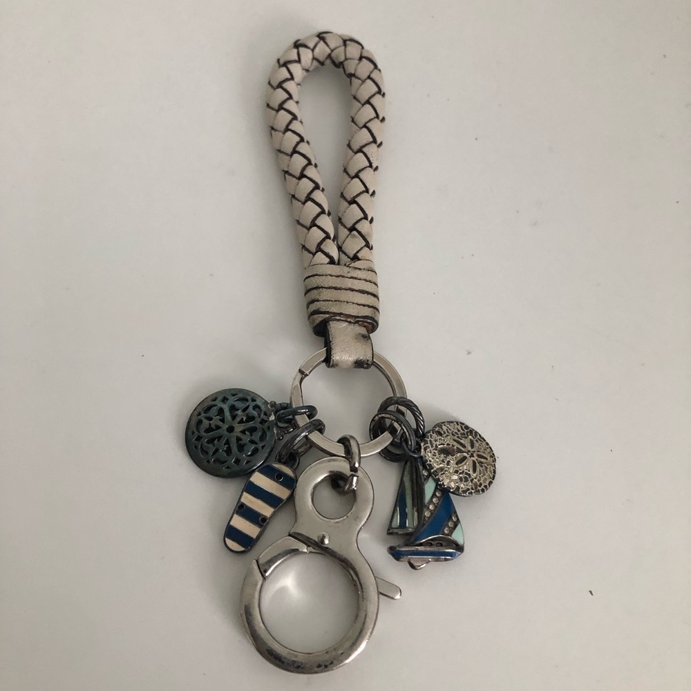 Brighton Ferrara Braided Off White Leather Keychain with Nautical Charms